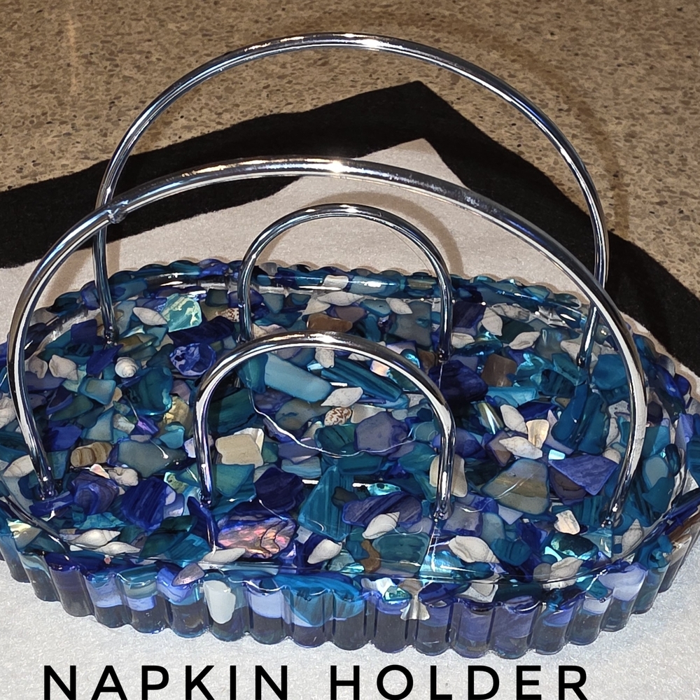 Blue Mosaic Resin Napkin HOLDER